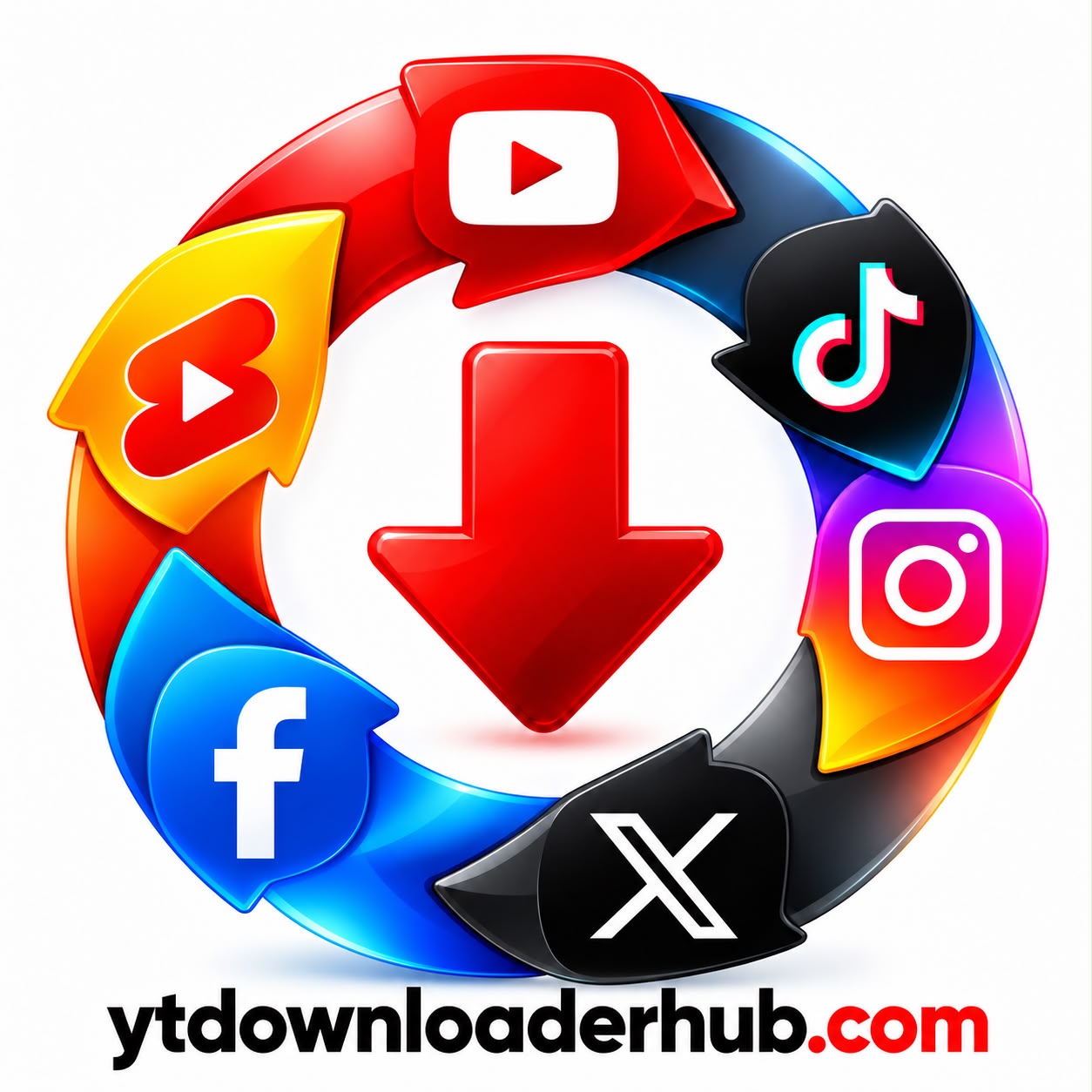 YTDownloaderHub.com video downloader logo with supported video platforms